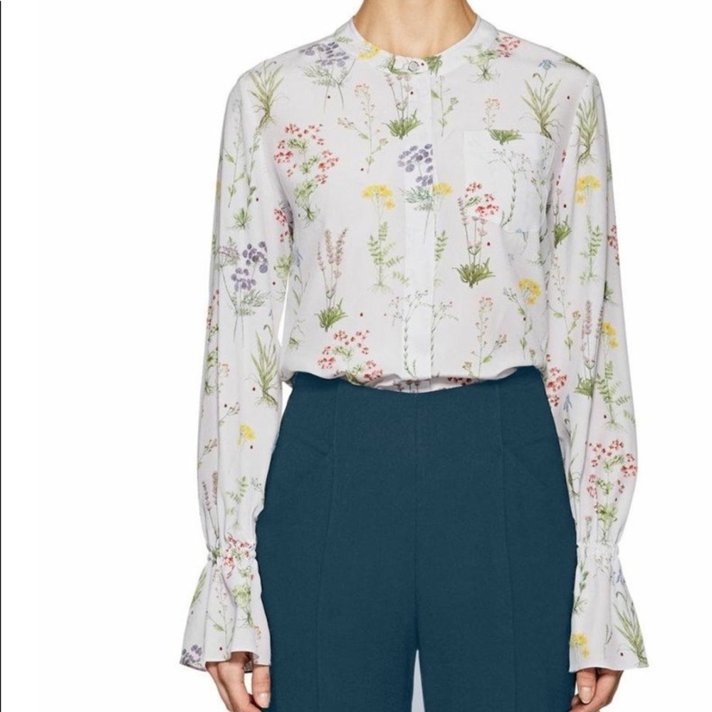 ALTUZARRA Christina Floral Georgette Print Silk Bell-Sleeve Lilac Blouse Size 38
